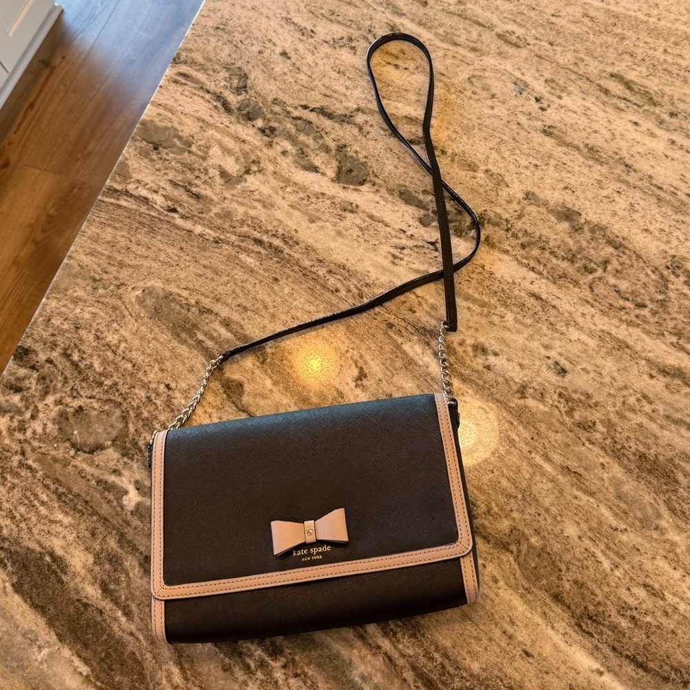 Kate Spade Black Crossbody Bag with Pink Trim